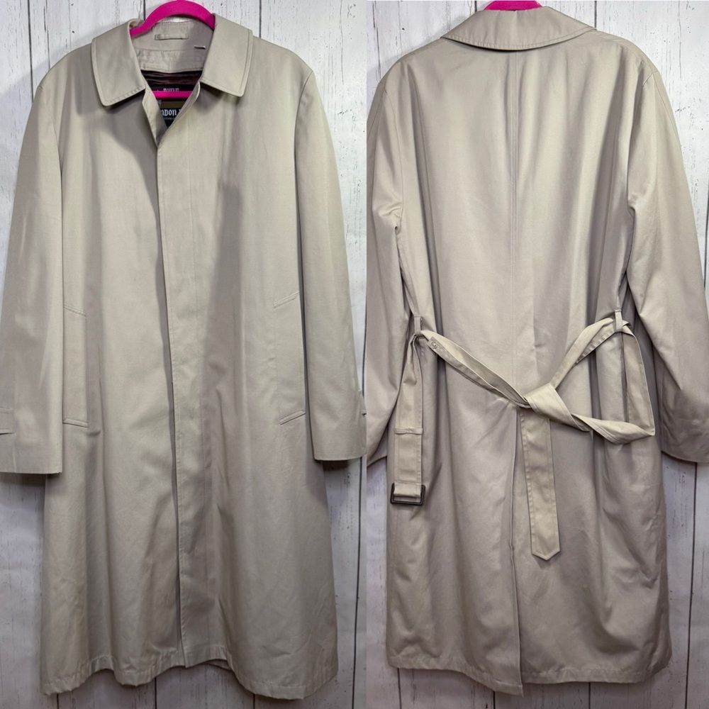Vintage Towne by London Fog Beige Trench Coat Mens 42L Minimalist Timeless